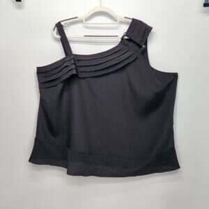 NWT Avenue Black Pleated Halter Scooped Neck Tank Top Women's Plus 22/24